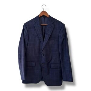 Barneys New York Navy Checkered Blazer